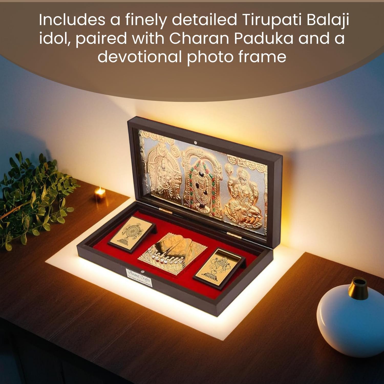 Ac Anand Crafts Tirupati Balaji Idol With Charan Paduka | Tirupati Balaji Photo With Frame | Charan Paduka Box For Pooja, Weedin